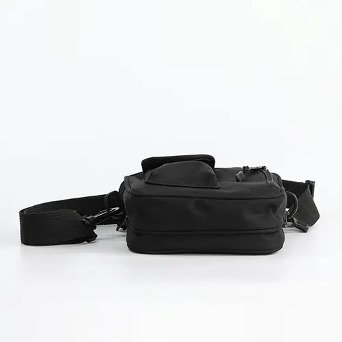 Compact Black Crossbody Bag with Secure Storage and Customizable Logo